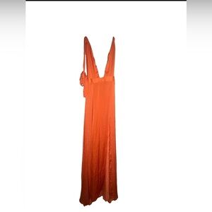 Hello Molly my solo debut  maxi dress Elegant Satin Dress in Orange rust XS